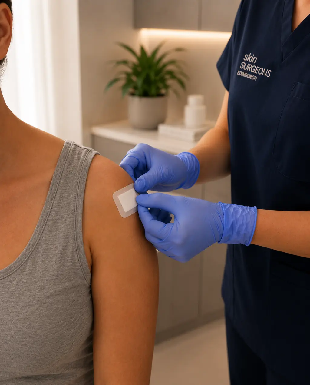 Aftercare dressing applied following a skin lesion removal at Skin Surgeons Edinburgh