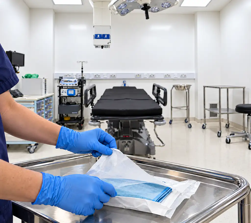 Minor procedures theatre at Waterfront Private Hospital, Edinburgh, with a sterile pack being prepared